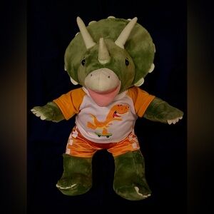 Build A Bear Triceratops Dinosaur Green 17” Plush with shirt and shorts
